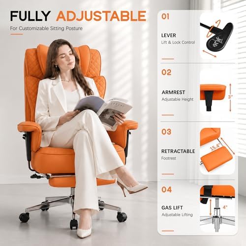Office Desk Chair, High-Back Big and Tall Leather Chair with Footrest - Image 6