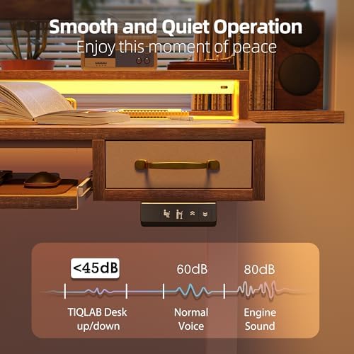 TIQLAB Standing Desk with Two Drawers, Stand Up Standing Desk Adjustable Height, Electric Sit Stand Table with Storage Shelf and Splice Board, with LED Light, 55 * 28 inch, Maple - Image 7