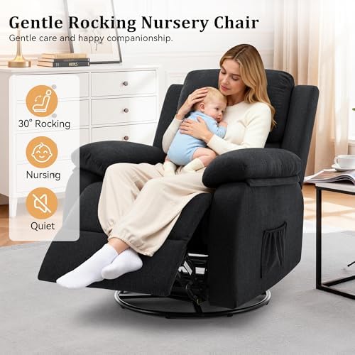 Korser Recliner Chair, 360 Swivel Rocker Chair for Adults, Small Rocking Recliner for Small Spaces, Upholstered Fabric Glider Recliner Nursery - Image 6