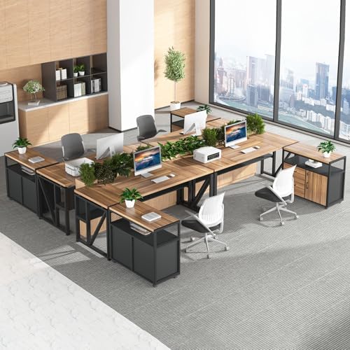 Tribesigns 63" Executive with Drawer Cabinet, L Shaped Desk and Lock lateral File Cabinet, 2 Piece Home Office Furniture Set with Drawers for Hanging File, (Brown, 63 inches) - Image 7
