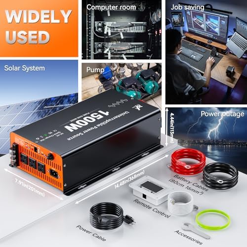 1500 Watt Sump Pump Battery Backup System, Pure Sine Wave Output, Professional Backup System in The Event of a Power Outage, Remote Controller with LCD Screen, Automatic Grid and Battery Switchover - Image 7