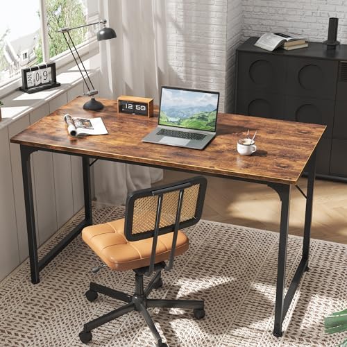 Huuger Computer Desk, 48 Inch Office Desk, Gaming Desk with Storage, Writing Desk Work Desk for Home Office, Study, Modern Simple Desk, Large Legroom, Metal Frame, Rustic Brown - Image 7