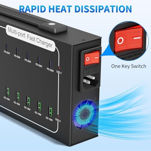 430W Fast USB Charging Station, Vantacent89 20 Port (10 PD+10 QC) USB C Charging Station for Multiple Devices, Charger Block with Intelligent Protection for iPhone, Android Cell Phone, iPad, Tablet - Image 7
