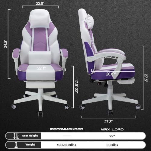 Big and Tall Gaming Chair for Adults, Computer Chair with Footrest, Purple - Image 7
