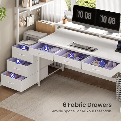 SEDETA 55" Gaming Desk with 6 Drawers and Hutch, Reversible, LED Lights - Image 6