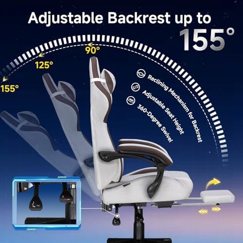GTPLAYER Gaming Chair Fabric with Pocket Spring Cushion, Big and Tall Gamings Chairs 350LBS High Back Computer Chair with Footrest for Adults Lumbar Support Swivel Game Chair for Office Gaming Brown - Image 7
