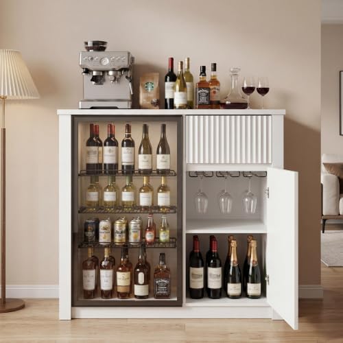 Mini Fridge Cabinet with Storage & Power Outlet, Coffee Bar Cabinet, White - Image 7