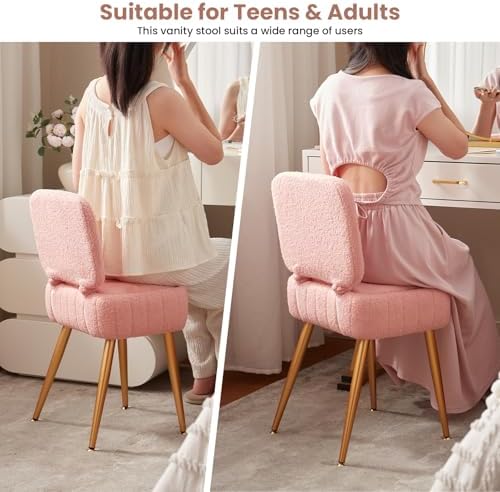 Vanity Chair with Storage Stool with Folding Back Makeup Chair - Image 6