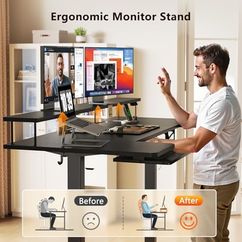 OffiGo 55 Inch U Shaped Electric Standing Desk with Keyboard Tray, Black - Image 6