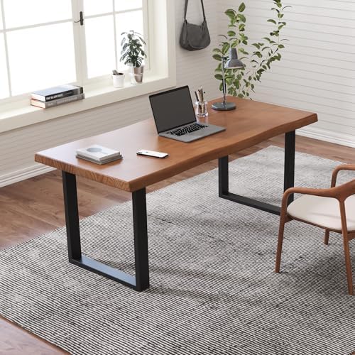 Stylish Solid Wood Office Desk with Sturdy Metal Base - Durable Executive Computer Desk or Dining Table in Multiple Sizes - Perfect for Home Office and Work Environments(Tan70.87in) - Image 6
