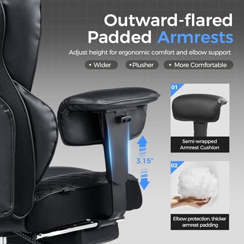 GTPLAYER Big and Tall Gaming Chair 400lbs Heavy Duty Office Chair with Foot Rest & Ergonomic Pocket Spring Lumbar Support, High Back 3D Saddle Shaped Cushion for Back Pain Relief, Matte-Black - Image 6