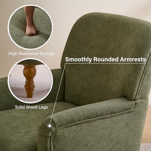Modern Wingback Accent Chair, Upholstered Fabric Living Room Armchair with Wood Legs, Single Sofa Lounge Chair for Bedroom, Office & Reading Room (2, Green) - Image 6