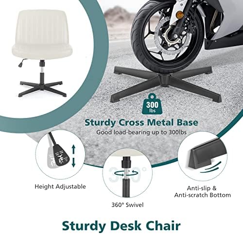 OLIXIS Cross Legged Armless Wide Adjustable Swivel Padded Leather Home Office Desk Chair No Wheels - Image 6