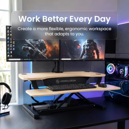 VERSADESK PowerPro 48 Inch Electric Standing Desk Converter – Push-Button Height Adjustable Sit to Stand Desk Riser for Multiple Monitors – Motorized Desktop Workstation with Wide Keyboard Tray - Image 6