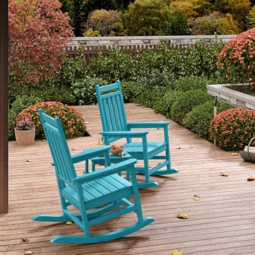 HDPE Rocking Chair Outdoor Set of 2 with Side Table, High Back Rocker - Image 7