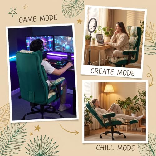 Efomao Watercolor Fabric Executive Office Chair Home Foot Rest, Green - Image 7