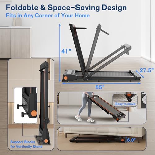 Foldable 4 in 1 Treadmill Walking Pad with Incline Remote Control Compact 3.0HP Under Desk Treadmill for Home Office Fitness 300 lbs Capacity with Handle Bar - Image 7