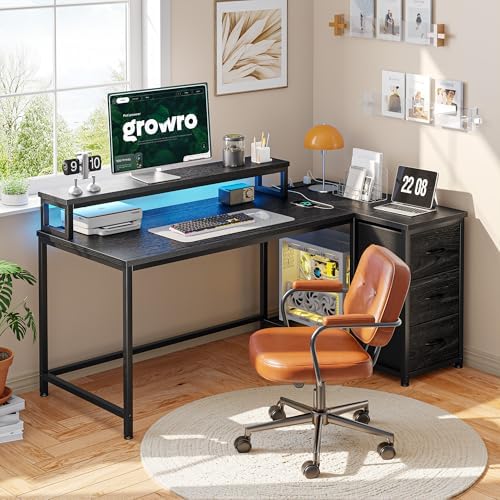 EnHomee 48" Gaming Desk with 3 Storage Drawers&LED for Teen Gamers, Reversible Corner Computer Desk with Power Outlet & Shelves for Home Office Bedroom, L Shaped Teen PC Desk with Monitor Stand,Black - Image 6