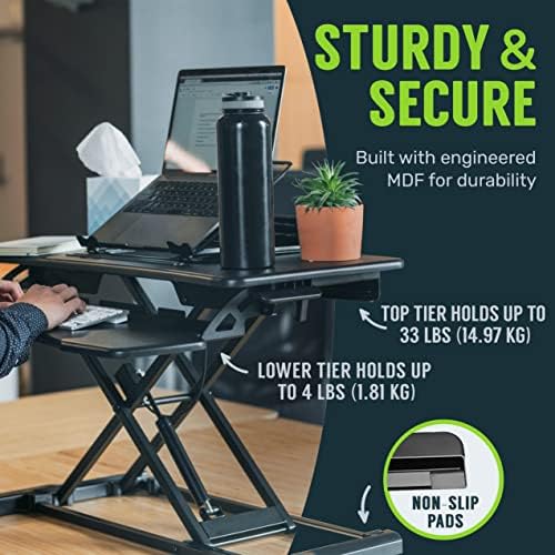 TechOrbits Standing Desk Converter-32-inch Height Adjustable, MDF Wood, Sit Riser-Black, 32" - Image 6