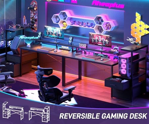Aheaplus 59" Gaming Desk with RGB LED & Power Outlet &PC Case/Printer Stand - Image 7