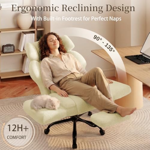 Office Chair with Flip Armrests,Big and Tall Office Chair with Foot Rest,Extra Wide Seat & Lumbar Pillow,Ergonomic Computer Gaming Chair,Comfy Criss Cross Chair for Pets Sitting,Teddy Fleece,Yellow - Image 6