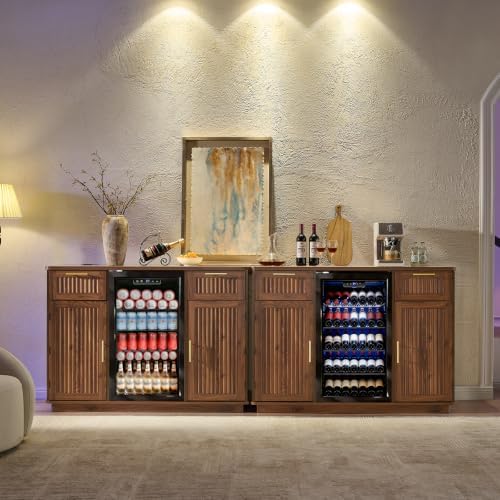 Okvnbjk Mini Fridge Cabinet with Storage & Power Outlet, Walnut - Image 7
