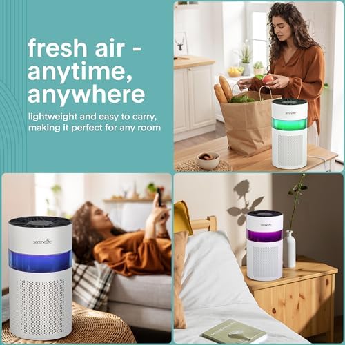 SereneLife Portable Air Purifier - Small Air Purifier with Aroma Box & Ambient Light, High Filtration Efficiency, 2-Speed, Timer & Sleep Mode, Filter Change Reminder, 6 x 6 x 12 in. (White) - Image 7