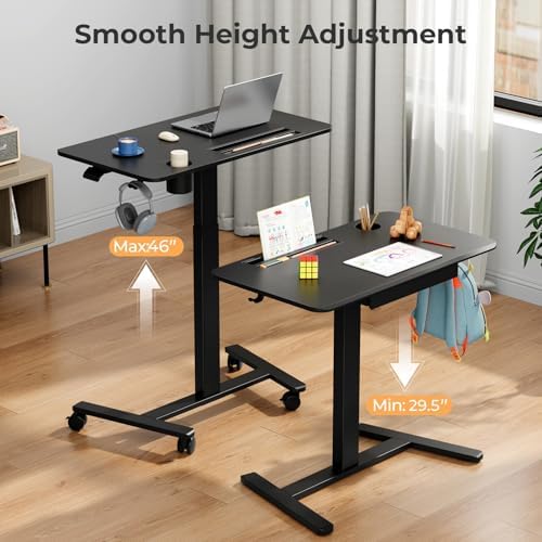 Mobile Standing Desk with Drawer, 35"×20" Small Desk, Black - Image 6