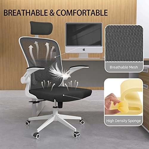 Monhey Ergonomic Office Chair, 90°-125° Tilt Back Home Desk Chair with 360° Swivel & Mute Wheels, High Back Mesh Computer Chair for Adults with Lumbar Support, 330 LBS Capacity (03White+Black) - Image 6