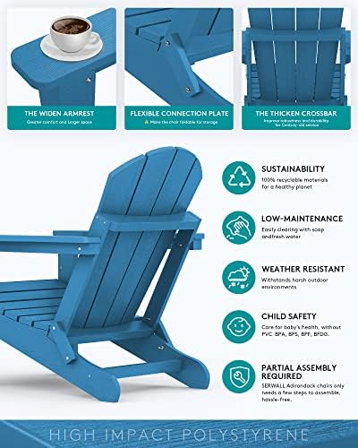 SERWALL Folding Adirondack Chair with Cup Holder, Patio Chairs- Sapphire - Image 6