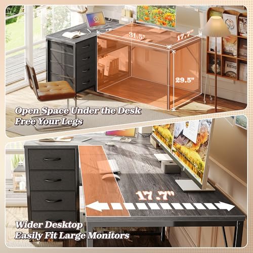 PRAISUN 43.3" Small L Shaped Desk with Power Outlets & 4 Drawers - Image 6