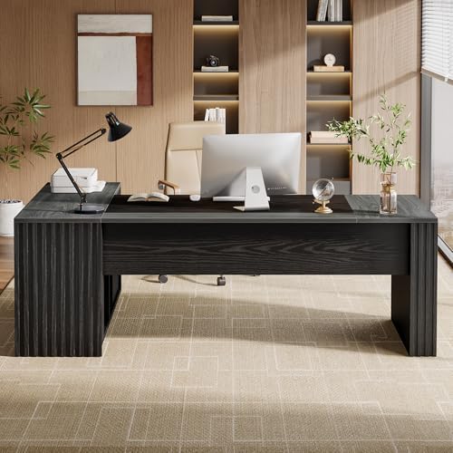 Tribesigns 78" L Shaped Executive Desk with Drawers, Large Office Computer Desk with Cabinet and Storage Shelves, Modern Business Furniture Sets Workstation for Home Office(Gray&Black) - Image 6