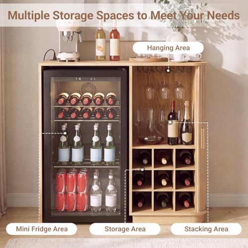 Seang Coffee Bar Cabinet with Mini Fridge Space,Natural - Image 6