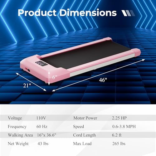 GYMAX Walking Pad, 2.25HP Under Desk Treadmill with LED Display, Remote Control & 7-Layer Belt, Compact Portable Jogging Running Machine for Home Office Small Space - Image 7
