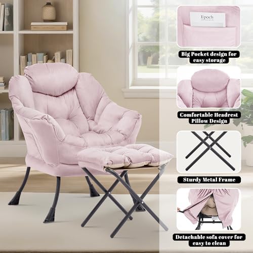 Lazy Chair with Ottoman, Comfy Reading Chair, Pink - Image 6