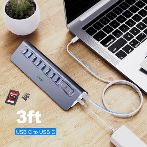 Powered USB Hub 10Gbps, Intpw YH9AC Plus 13-Port USB 3.2 Hub(USB A+USB C 3.2+6 USB-A 3.0+2 PD 45W Fast Charging Port+SD/TF Card Reader), 65W Power Adapter,Aluminum USB HUB for PC,Laptop,iPhone 17/16 - Image 7