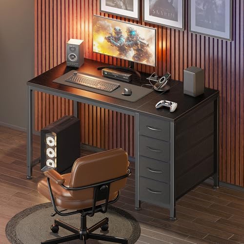 PRAISUN 39.4 Inch Computer Office Desk with Power Outelts and USB-C Port, Reversible Gaming Desk with 4 Fabric Drawers, Work Study Desk Work from Home, Black - Image 7