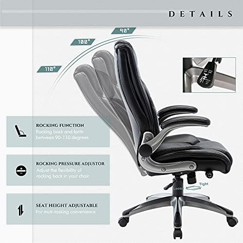 COLAMY Office Desk Chair, Ergonomic Computer Chair with Padded Flip-Up Arms and Thick Cushion, Leather office chair with High Back Adjustable Height and Tilt for Working for Working, Study, Gaming,2PC - Image 6