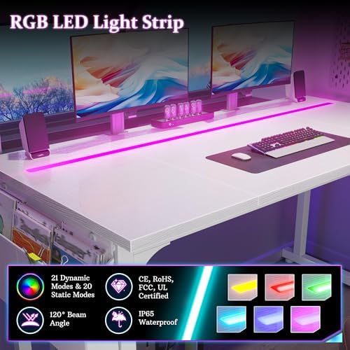 DurayLoly 55 Inch Computer Desk with Waterproof LED Lights for Bedroom - Image 6