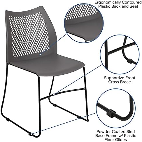 Flash Furniture Hercules Series Contoured Lobby Chairs with Air-Vent Honeycomb Backs, Ergonomic Stacking Chairs for Offices, Set of 5, Gray - Image 7