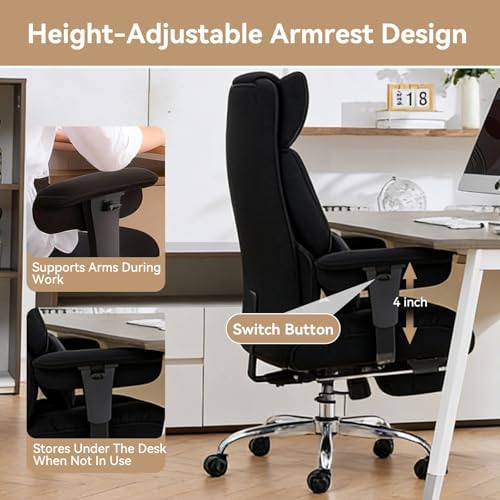 Efomao Executive Office Chair, Mesh Black Fabric Big and Tall Desk Chair - Image 7