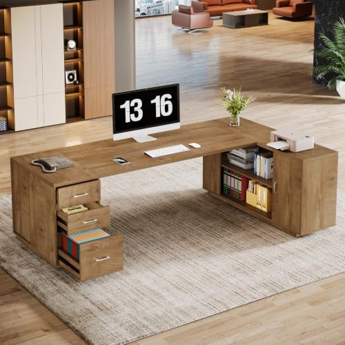 Tribesigns 85.8-Inch L-Shaped Executive Desk, Natural Oak - Image 6