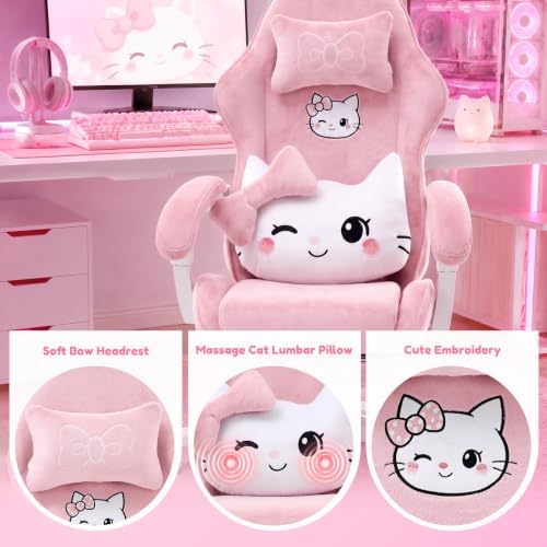 Pink Cat Gaming Chair,Ultra Soft Cute Microplush Fleece Office Desk Chair - Image 7
