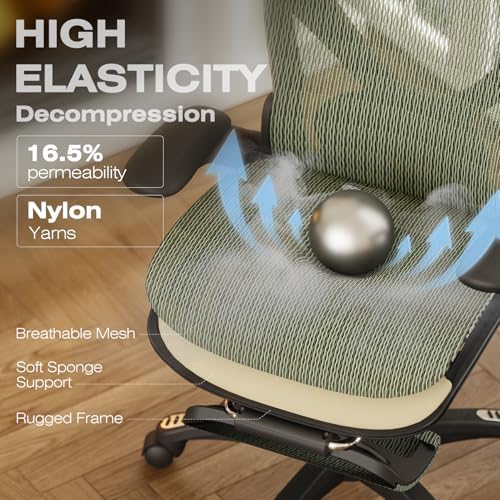 ELABEST X100 Ergonomic Mesh Office Chair with Footrest, Big and Tall Home Desk Chair with 5D Flip-Up Arms, Adjustable 3D Lumbar Support, Gaming & Executive Computer Chair (Forest Ranger) - Image 7