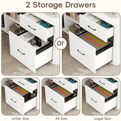 Squireewo 78.7" L Shaped Executive Desk with Drawers, Large Office Desk w/Power Outlets, Storage Cabinet & File Drawers, 1.8" Thick Tabletop, Modern Business Furniture for Home Office, White & Walnut - Image 6