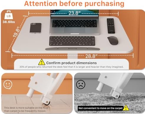 JOY worker Foldable Mobile Standing Desk, Adjustable Portable Desk, White - Image 6