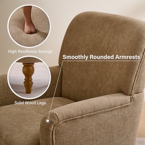Modern Wingback Accent Chair, Upholstered Fabric Living Room Armchair with Wood Legs, Single Sofa Lounge Chair for Bedroom, Office & Reading Room (1, Brown) - Image 6