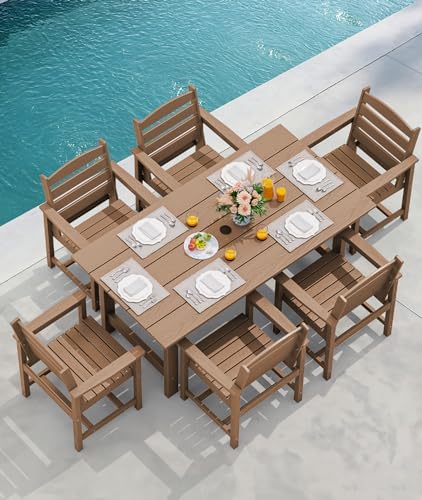 SERWALL 5 Pcs HDPE Patio Dining Set, Outdoor Dining Set for 4, Brown - Image 6