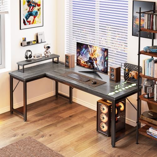PRAISUN 53" L Shaped Computer Desk, Power Outlets, Monitor Stand, Grey - Image 7