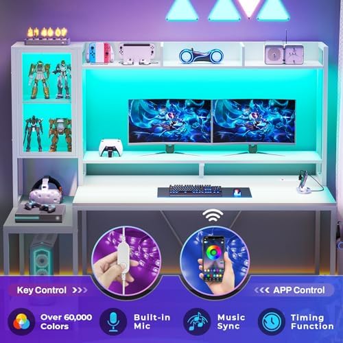 SEDETA 60'' Gaming Desk with Storage, Hutch, Display Cabinet and LED Lights - Image 6
